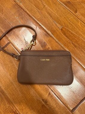 Calvin Klein Brown Leather Wristlet Crossbody